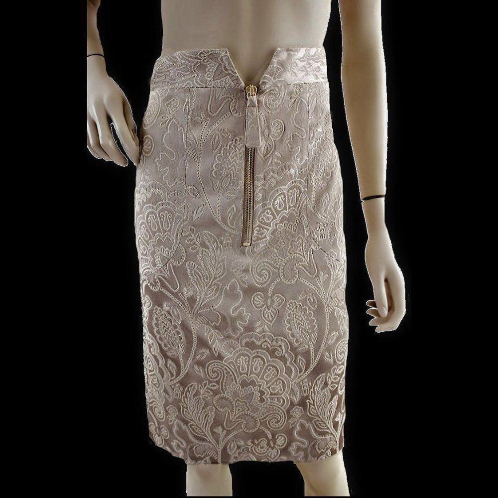 TEMPERLEY LONDON Champagne Floral Pattern Pencil Skirt 6
